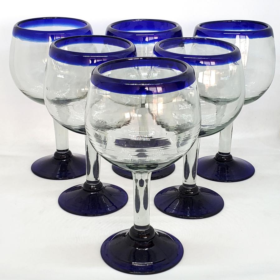 Cobalt Blue Rim 15 oz Balloon Wine Glasses (set of 6)